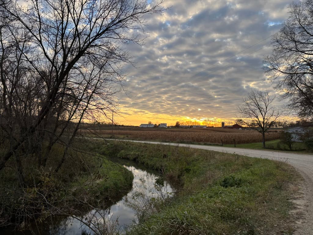 Sunset creek and country road